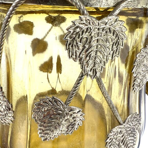 VTG Amber Glass Biscuit Jar Music Box Lid plays Love Story Metal Leaf Overlay - Picture 3 of 7